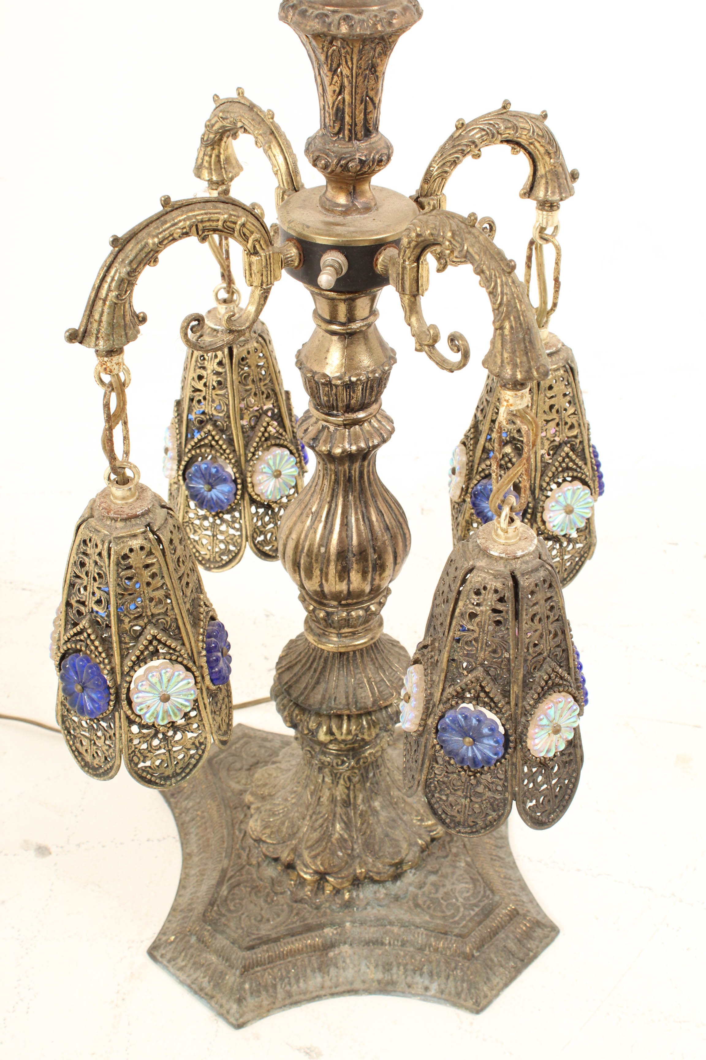 Mid Century Neo-Baroque Reticulated Cast Metal Centerpiece Lamp