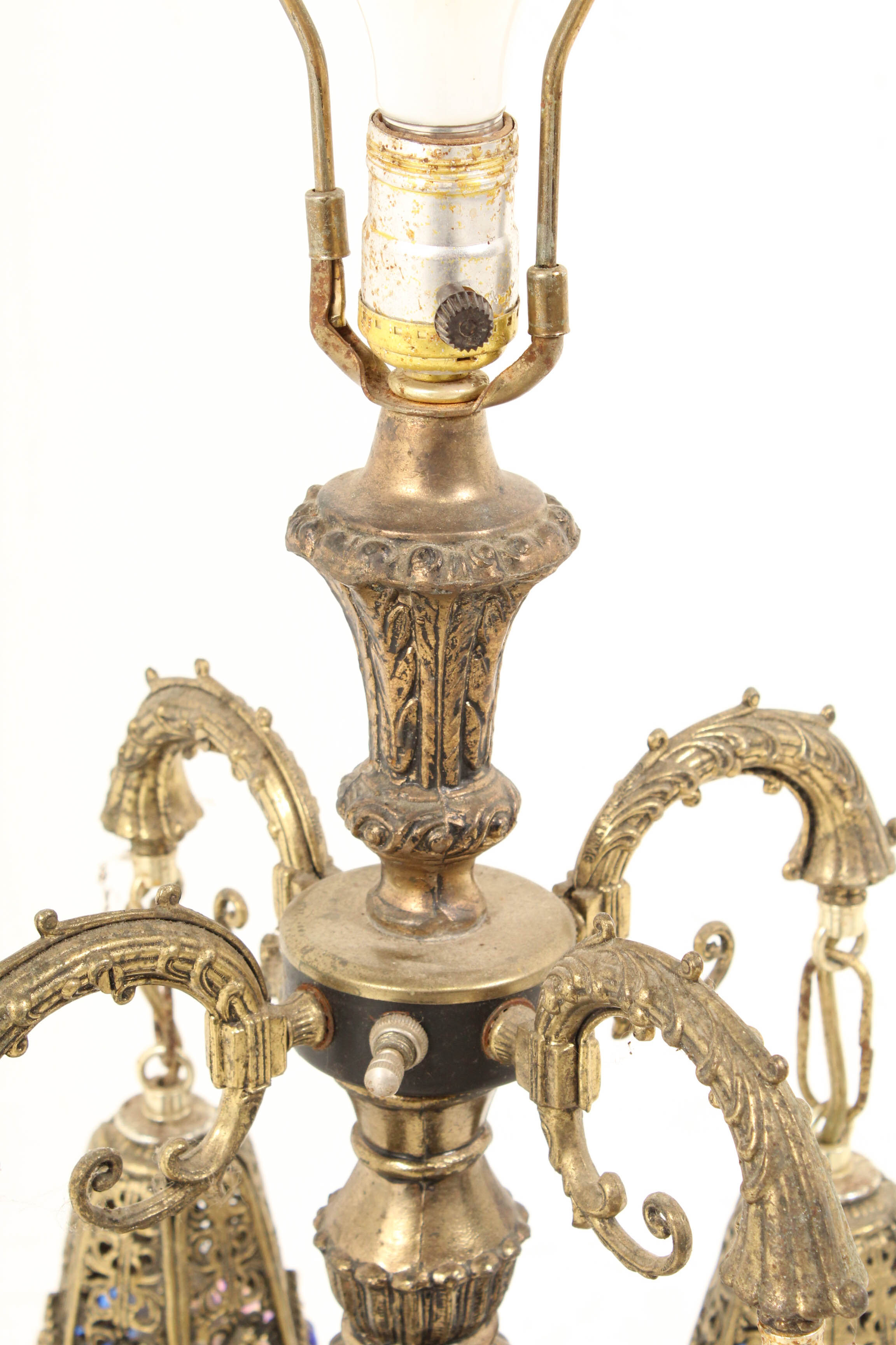 Mid Century Neo-Baroque Reticulated Cast Metal Centerpiece Lamp