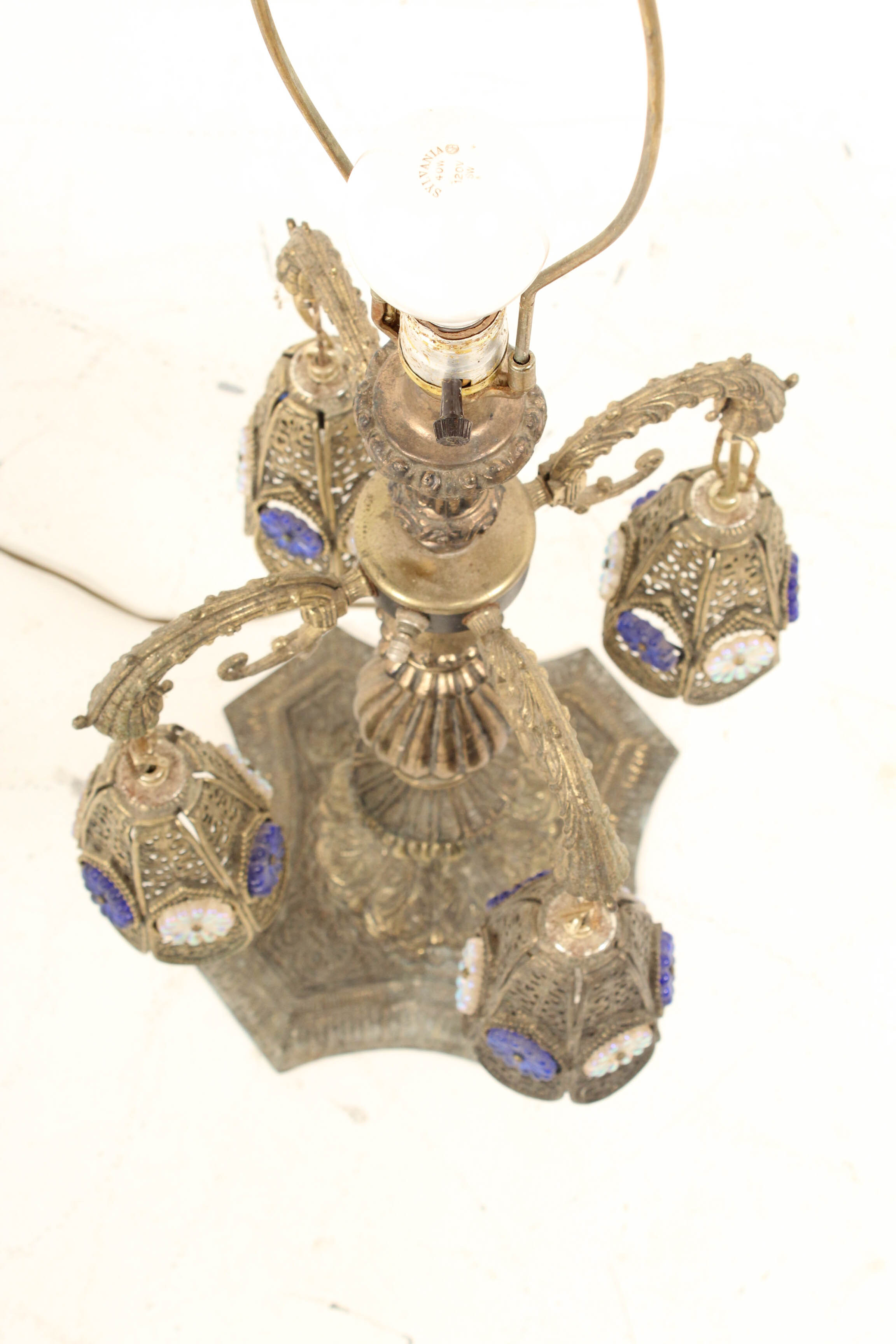 Mid Century Neo-Baroque Reticulated Cast Metal Centerpiece Lamp