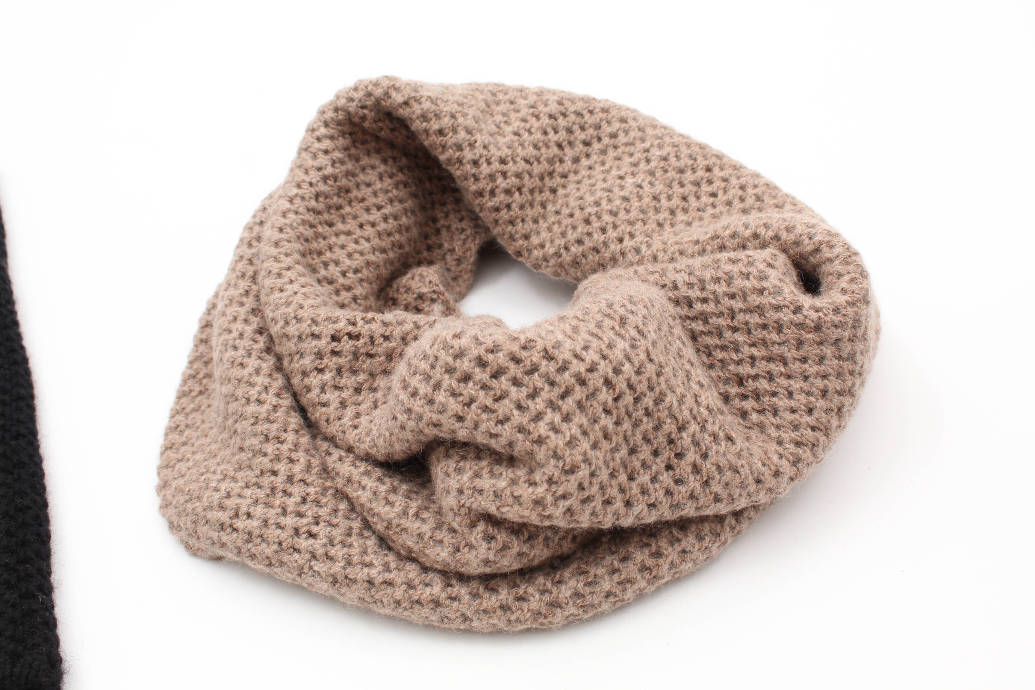 Portolano Cashmere Knit Infinity Scarves in Beige and Black