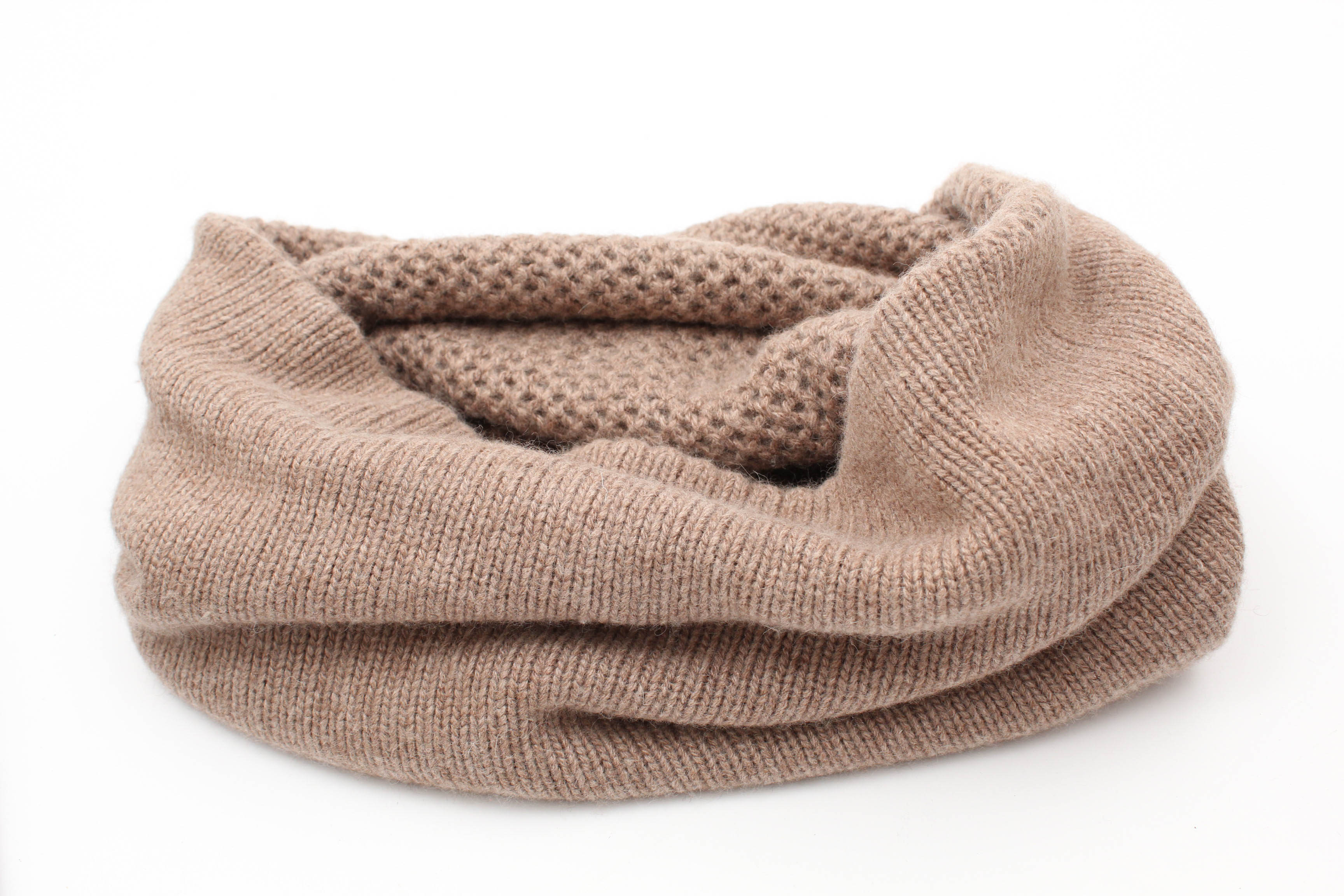 Portolano Cashmere Knit Infinity Scarves in Beige and Black