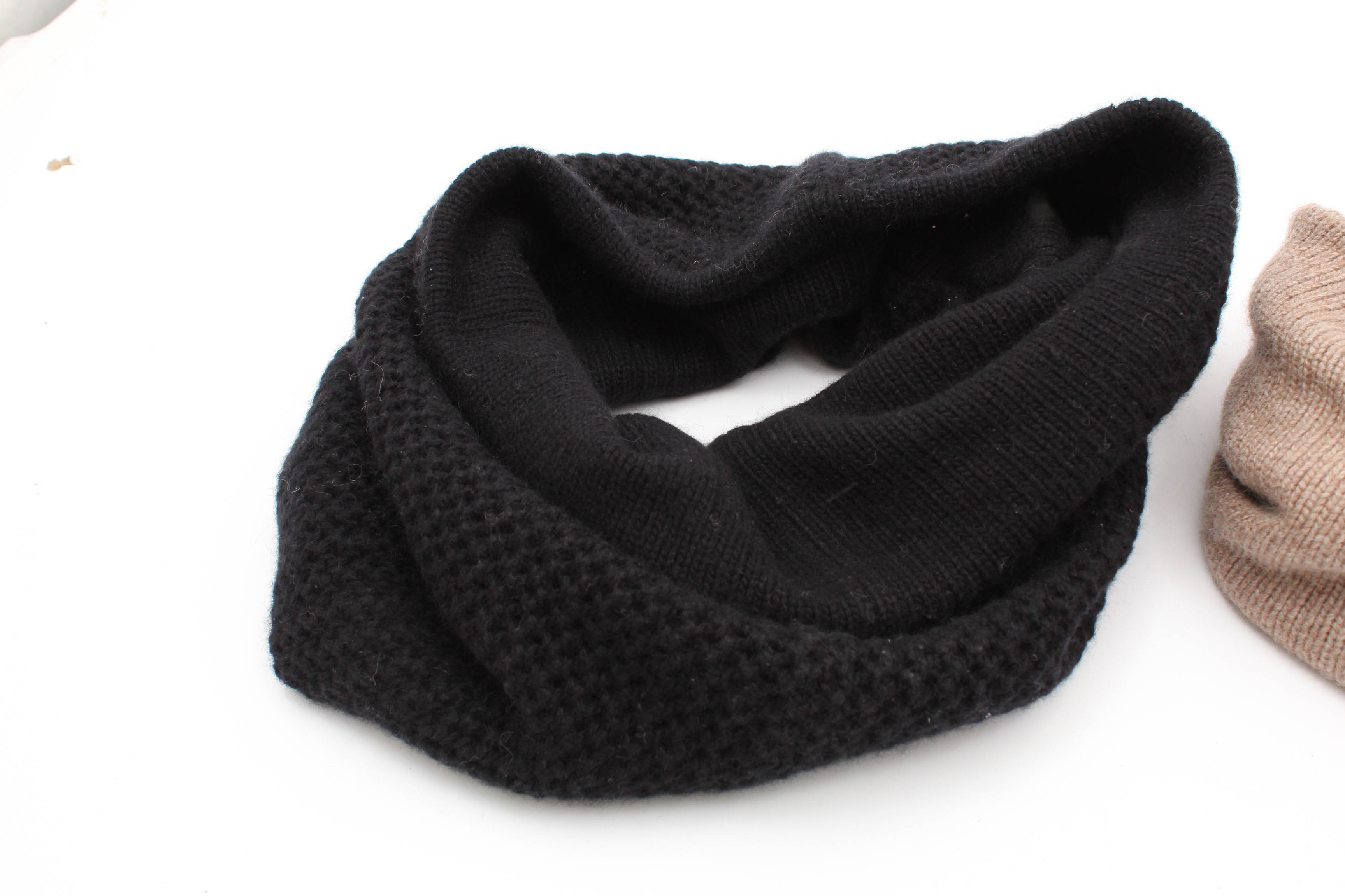 Portolano Cashmere Knit Infinity Scarves in Beige and Black