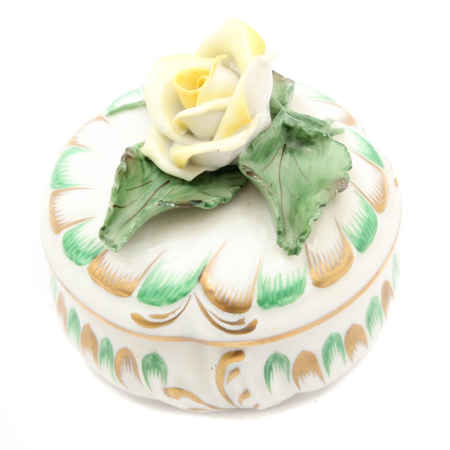Herend Hungary Yellow Rose Lidded Porcelain Box