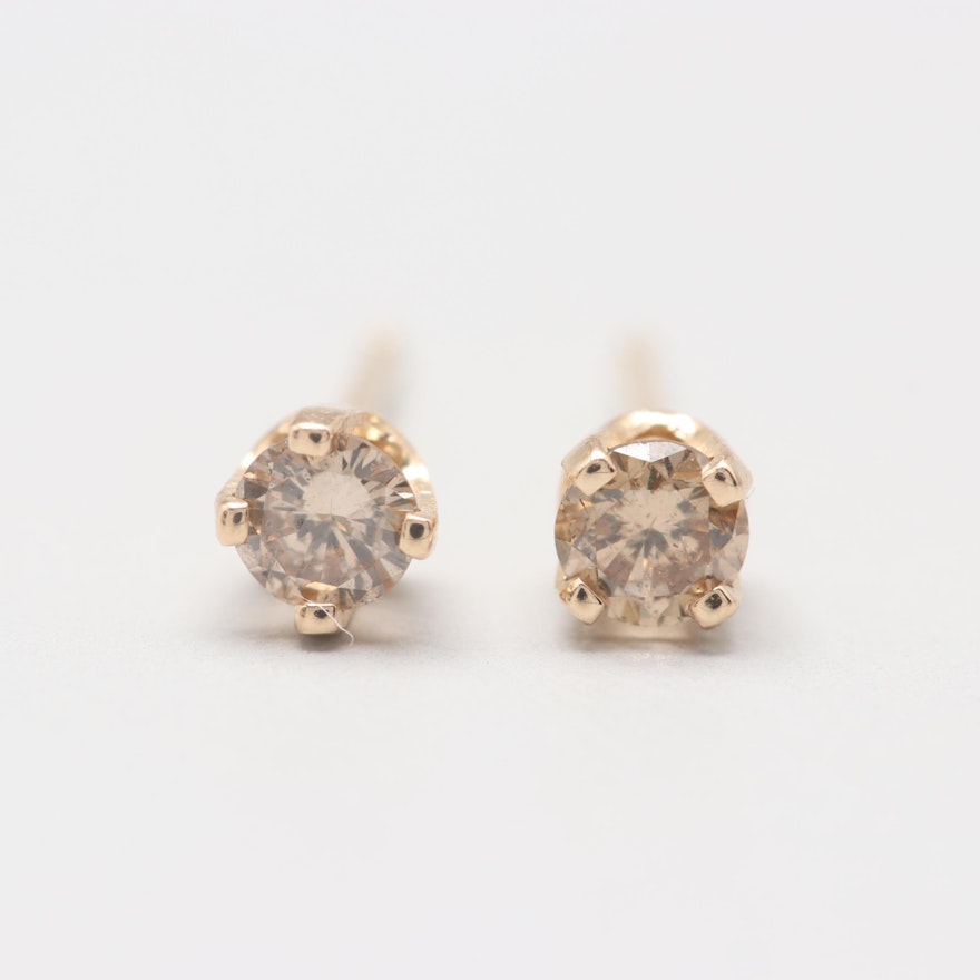 14K Yellow Gold Diamond Stud Earrings