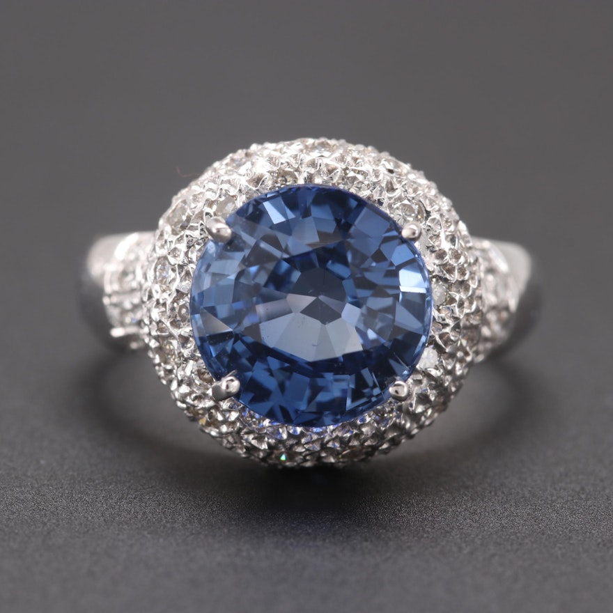 14K White Gold Synthetic Sapphire and Diamond Ring