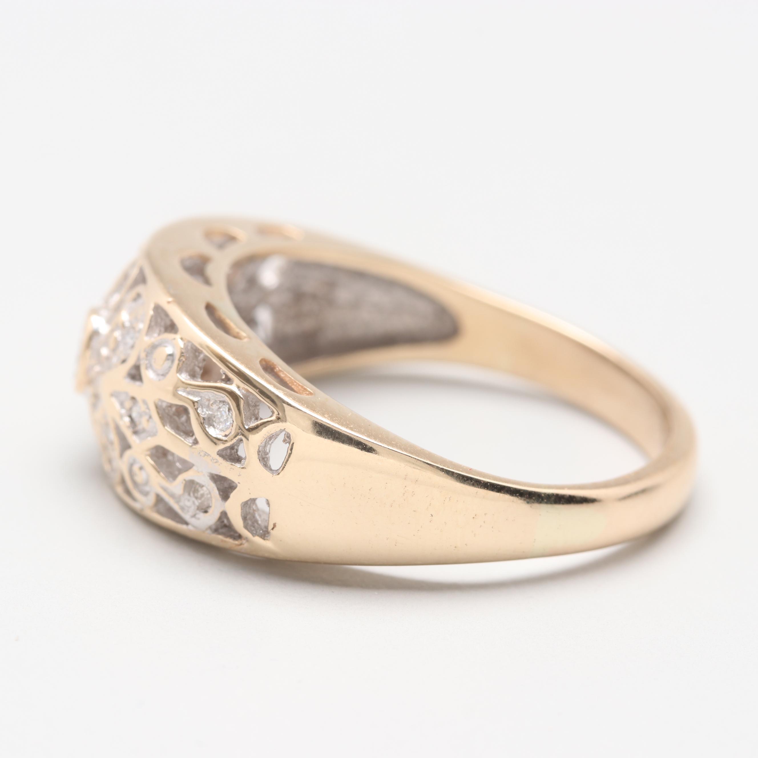 14K Yellow Gold Diamond Openwork Ring