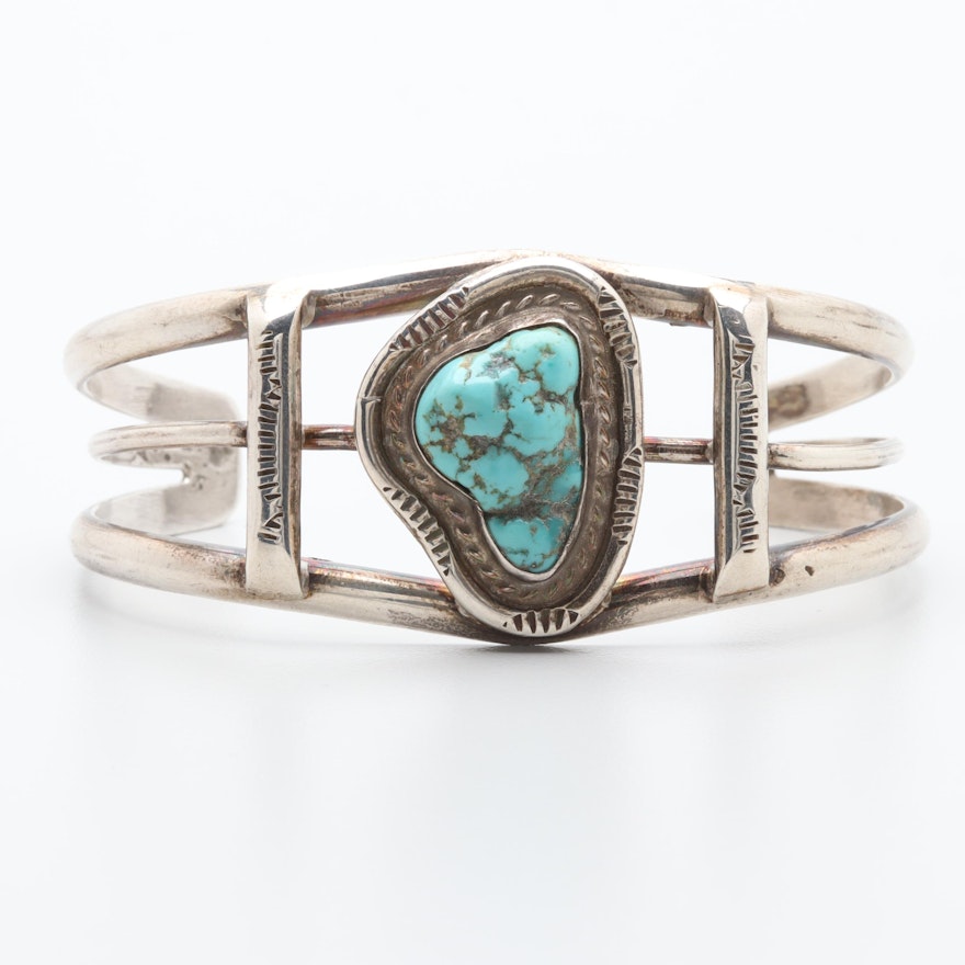 Southwestern Style Sterling Silver Turquoise Cuff Bracelet