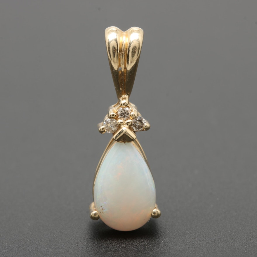 14K Yellow Gold Opal and Diamond Pendant