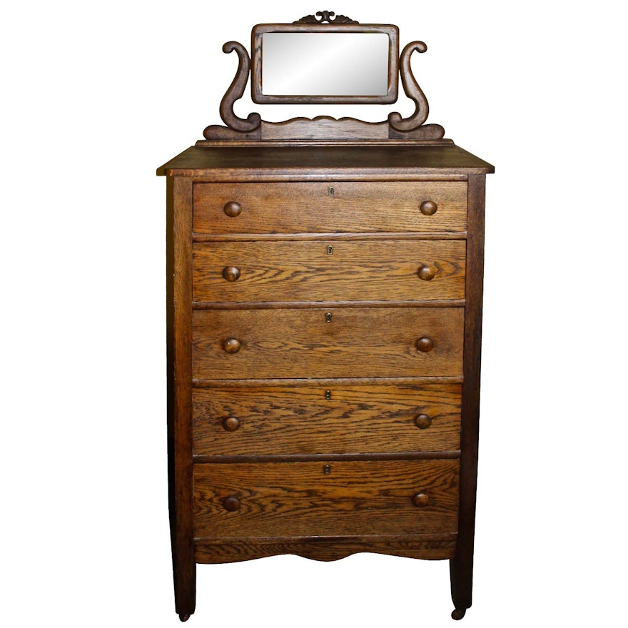 Antique Walnut Dresser With Attached Mirror