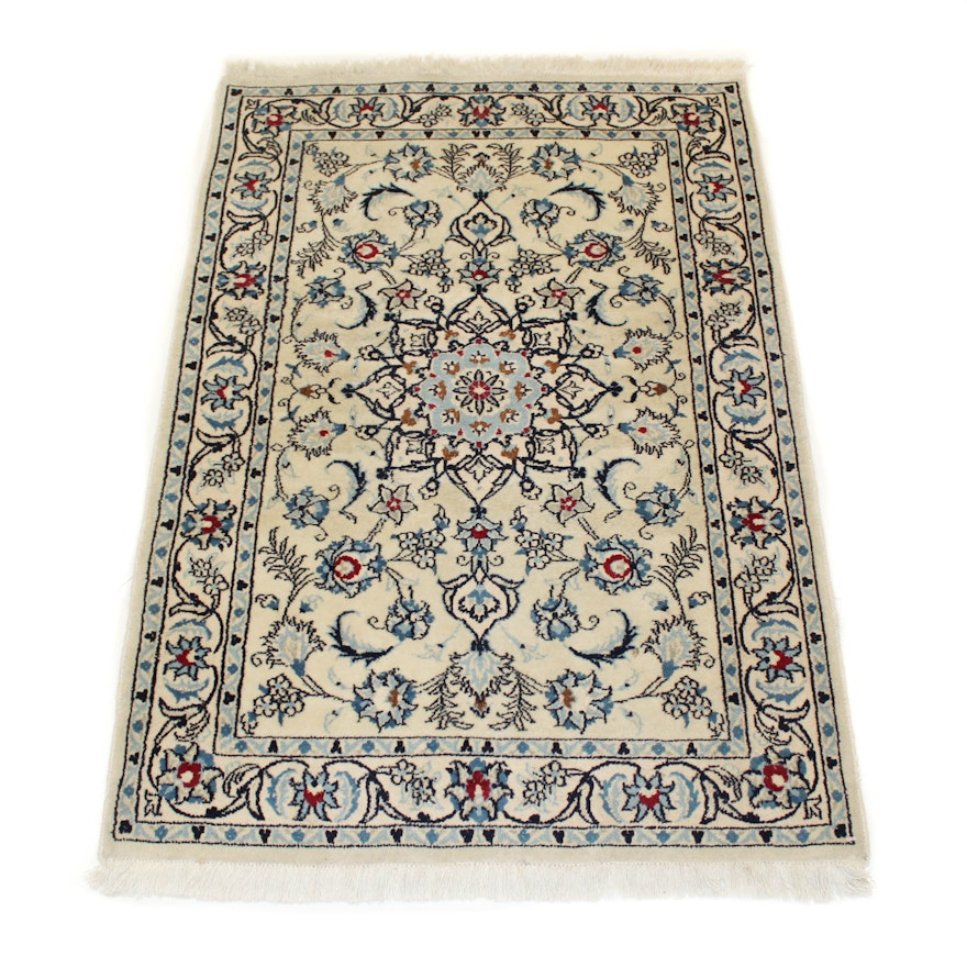 Fine Silk and Wool Hand Knotted Persian Nain Area Rug