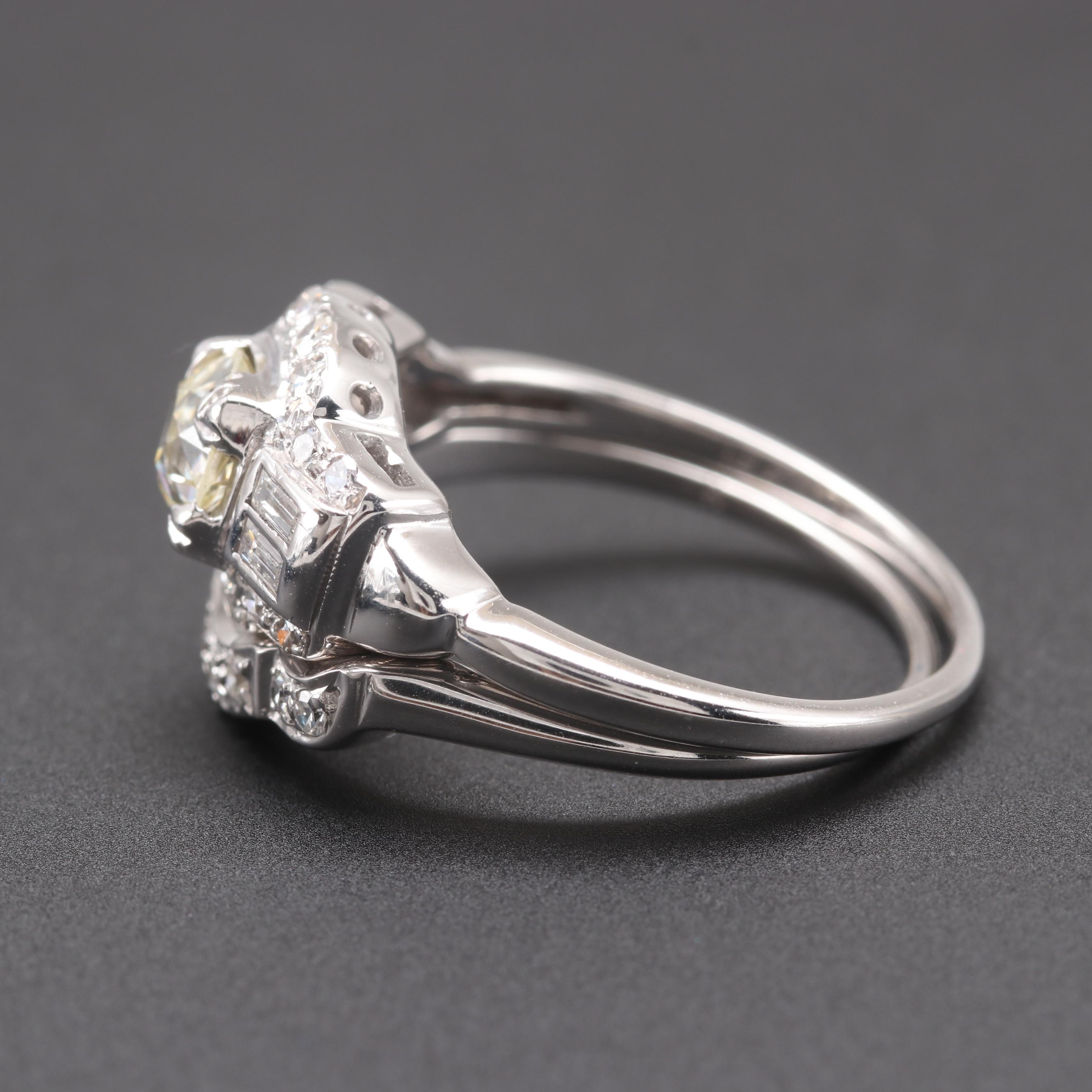 Circa 1940s 14K White Gold 1.06 CTW Diamond Wedding Ring Set