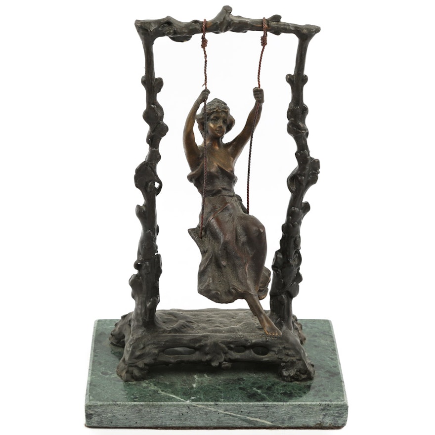 Brass Sculpture After Auguste Moreau "Girl on a Swing"