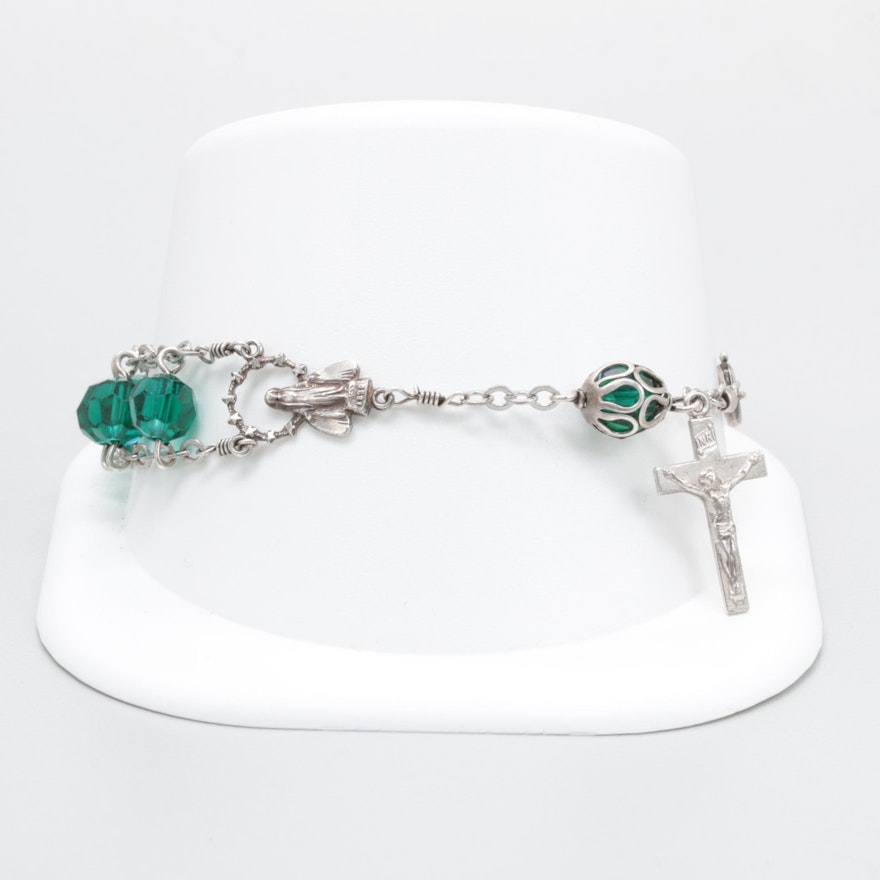Sterling Silver Glass Rosary Bracelet