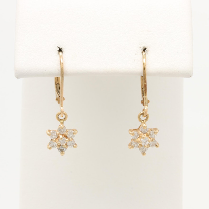 14K Yellow Gold Diamond Star Earrings