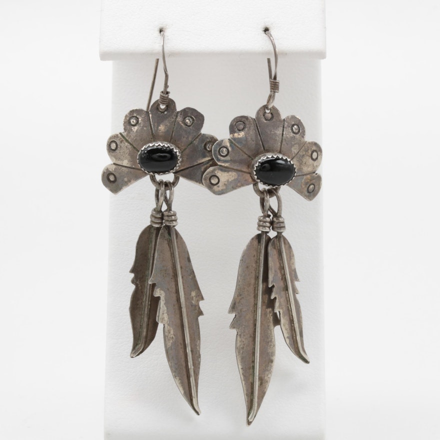 E. Yazzie Navajo Diné Sterling Silver Black Onyx Earrings