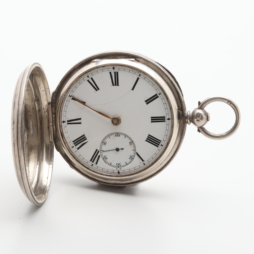 Sterling Silver White Dial Pocket Watch