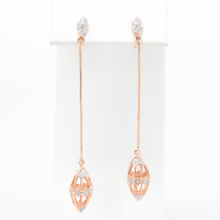 14K Rose Gold Diamond Drop Earrings