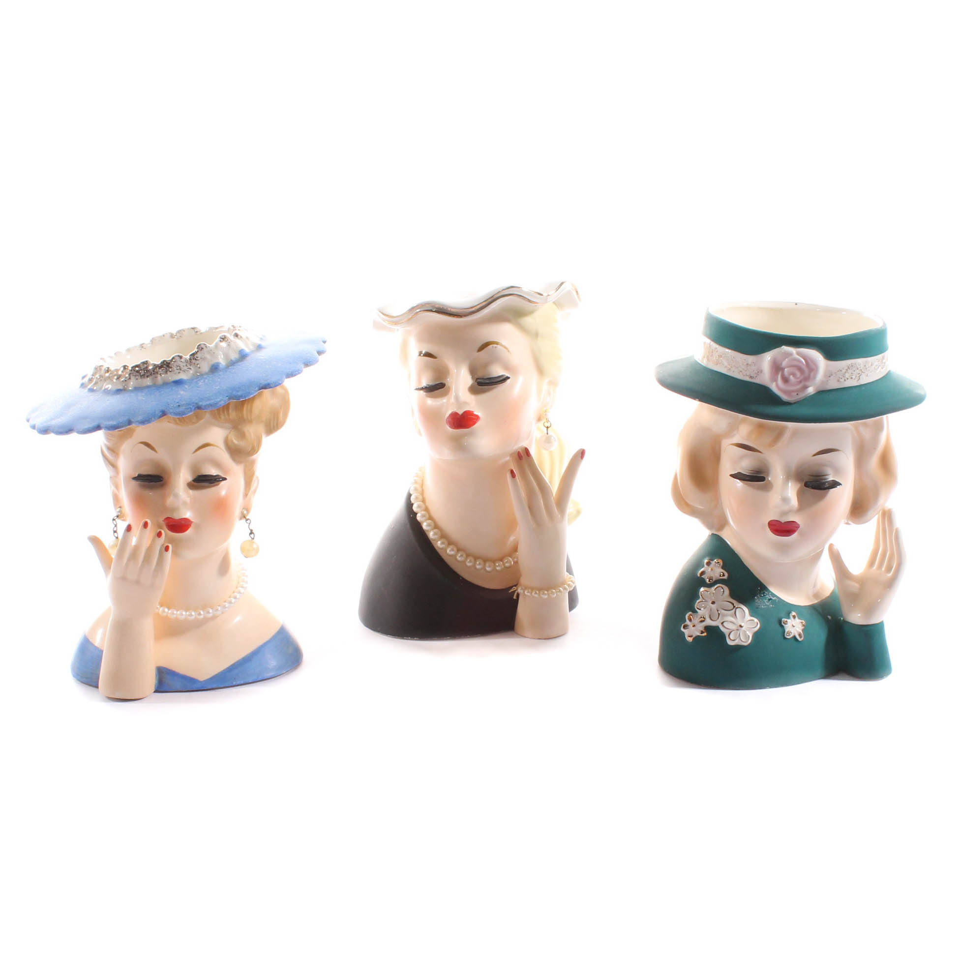 Vintage Lady Head Vases Featuring Napco