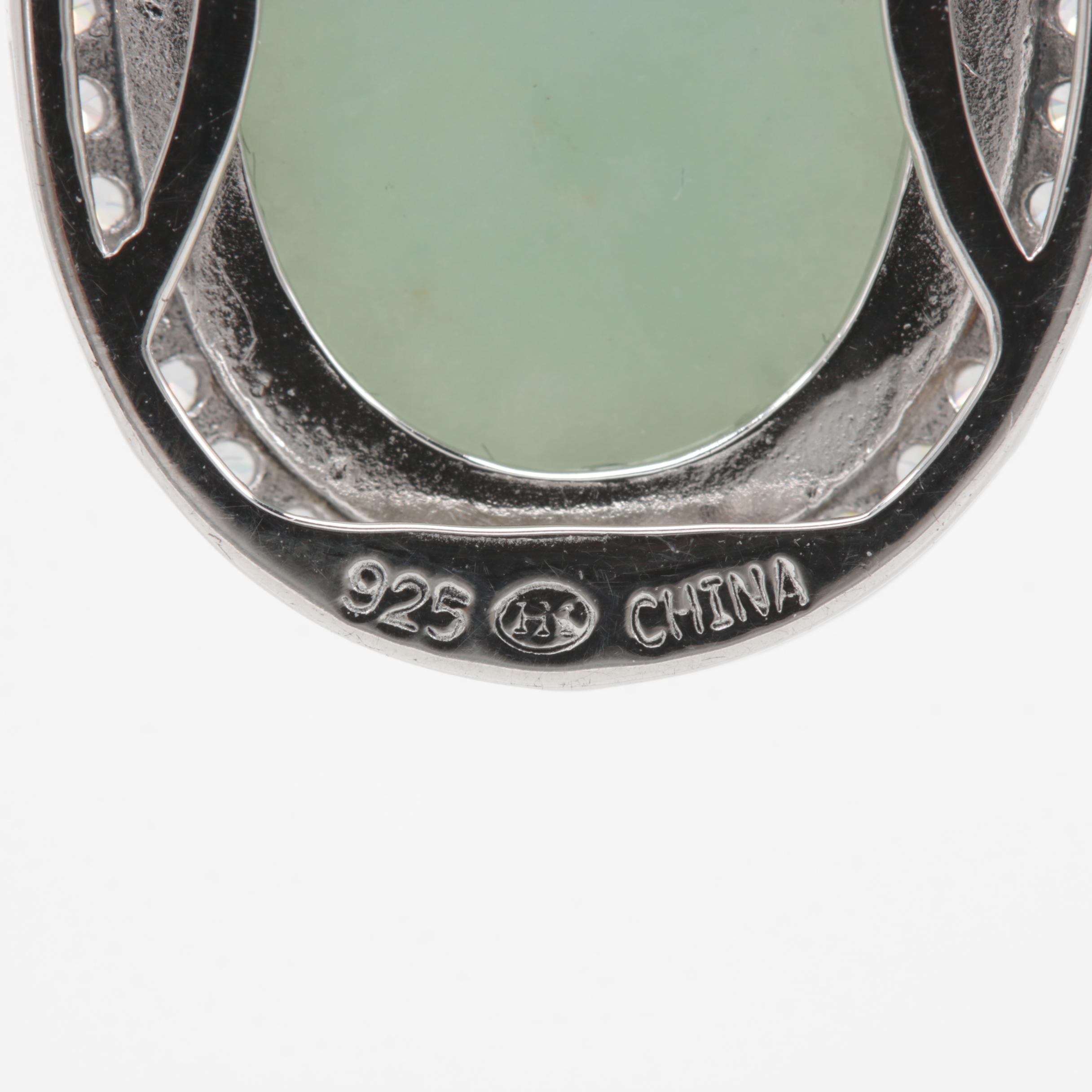 Sterling Silver Jadeite and Cubic Zirconia Pendant Necklace