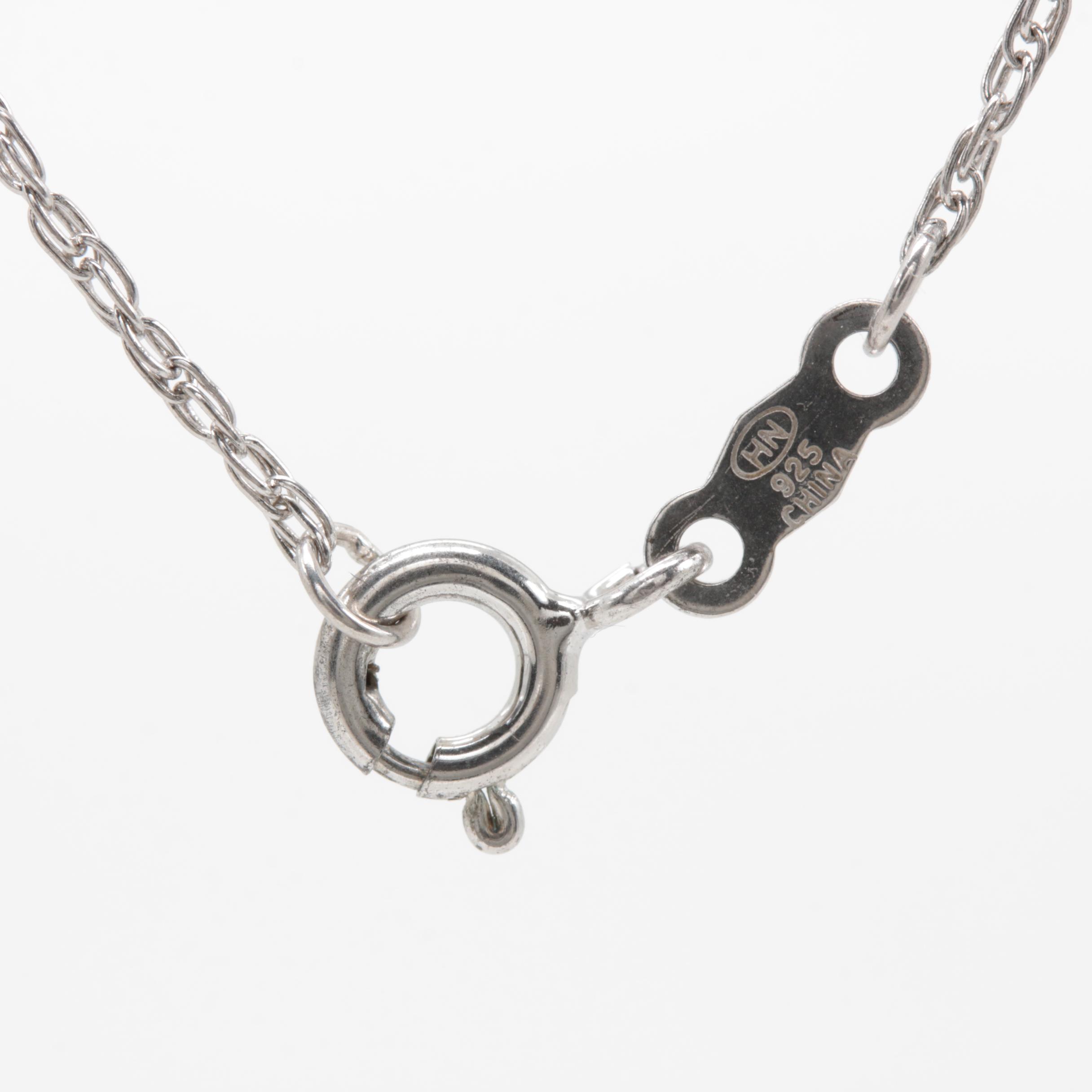 Sterling Silver Jadeite and Cubic Zirconia Pendant Necklace