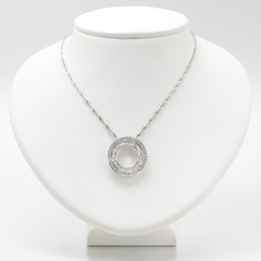 14K White Gold 1.33 CTW Diamond Pendant Necklace