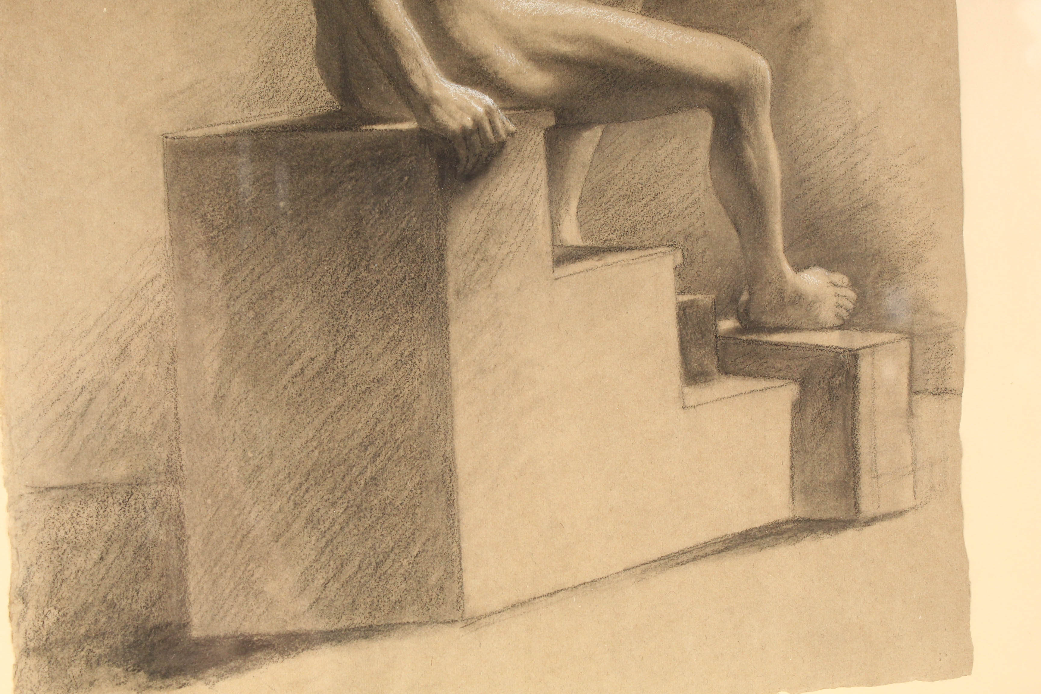 19th Century Giuseppe Canevelli Italian Charcoal Figure Study