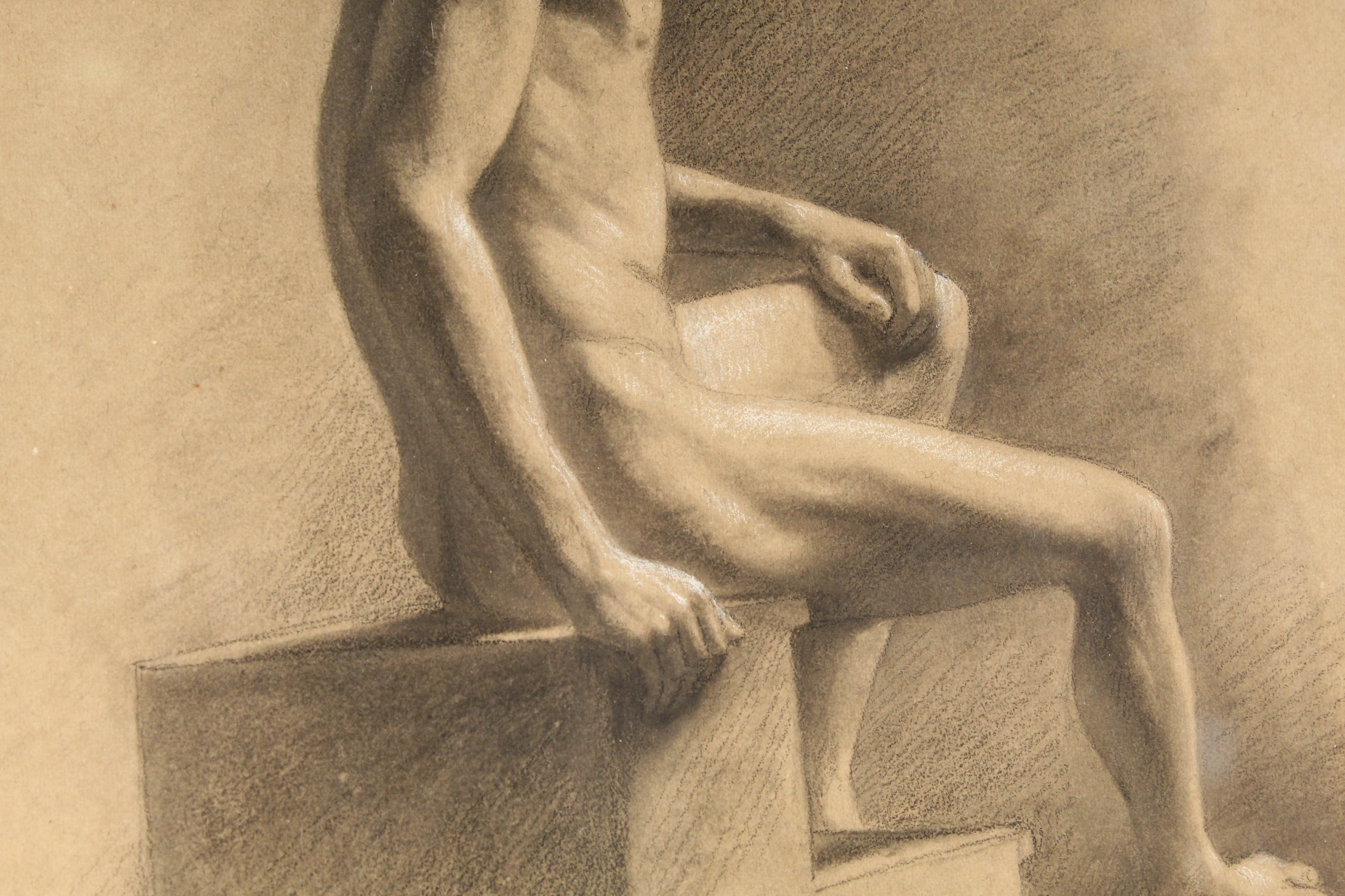 19th Century Giuseppe Canevelli Italian Charcoal Figure Study