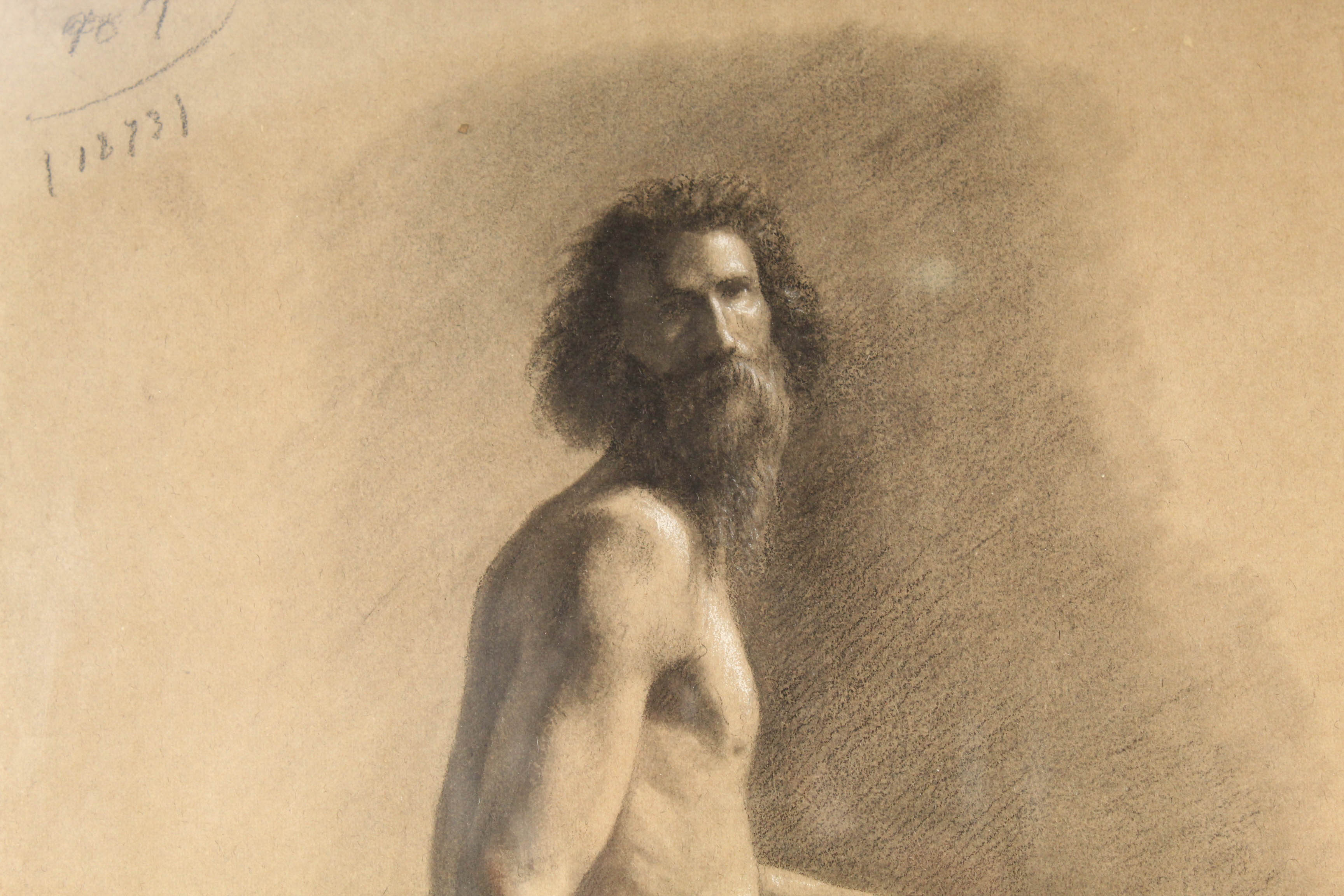 19th Century Giuseppe Canevelli Italian Charcoal Figure Study