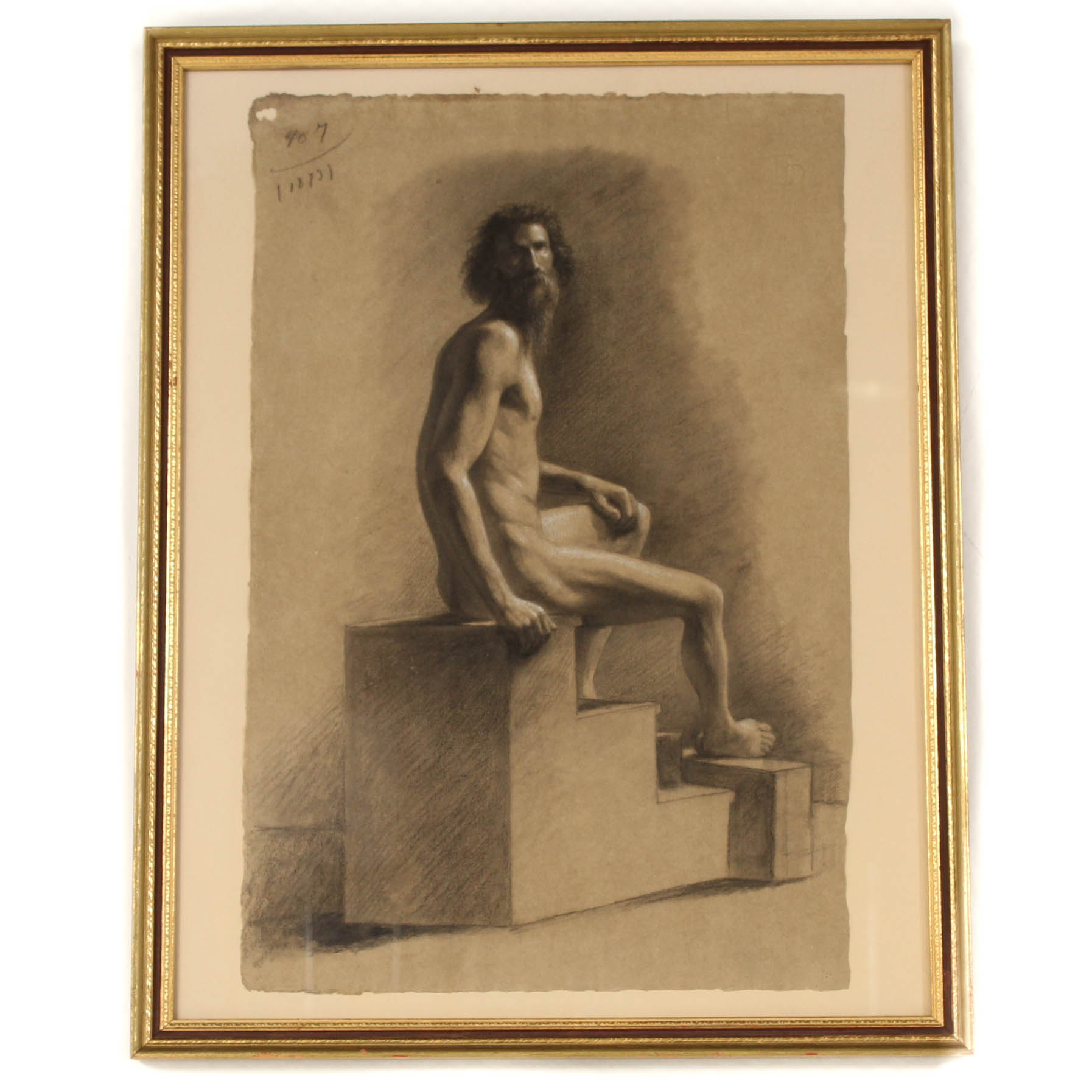 19th Century Giuseppe Canevelli Italian Charcoal Figure Study