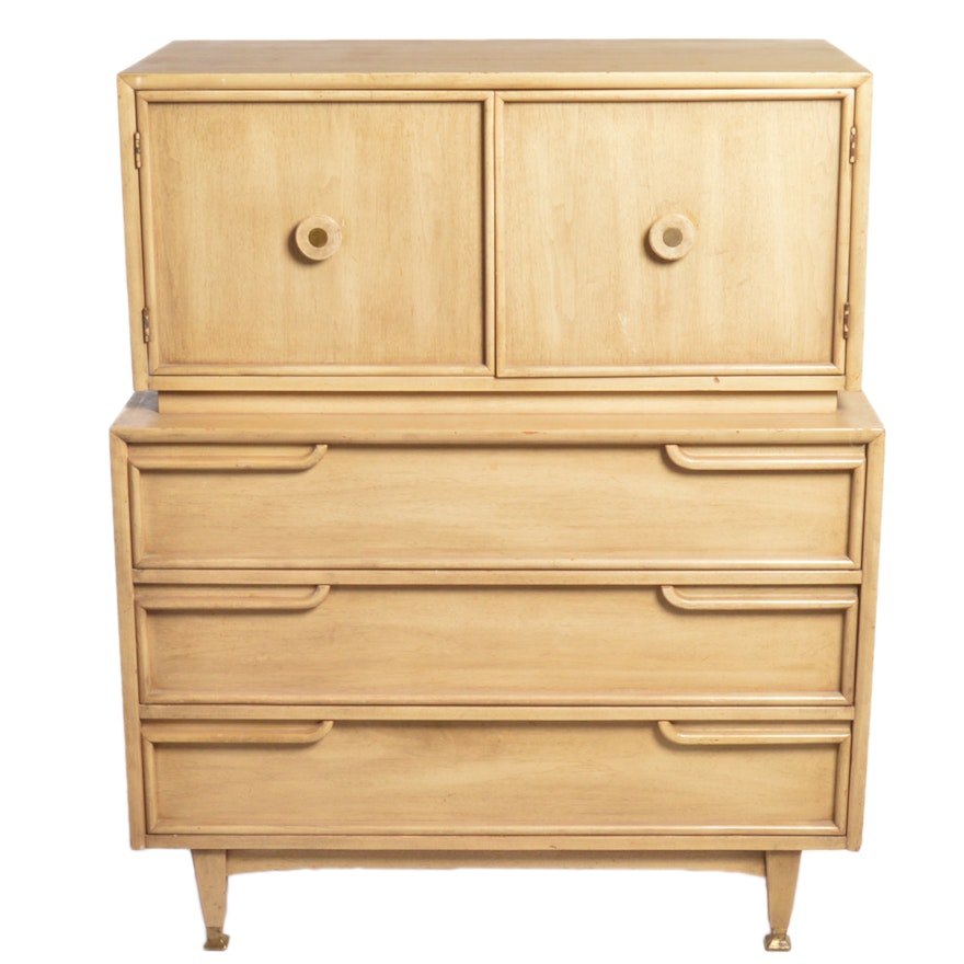 Mid Century Modern Blond Chest on Chest of Drawers by American of Martinsville