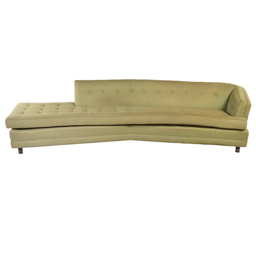 Vintage Mid Century Modern Green Upholstered Chaise Sofa by Erwin-Lambeth