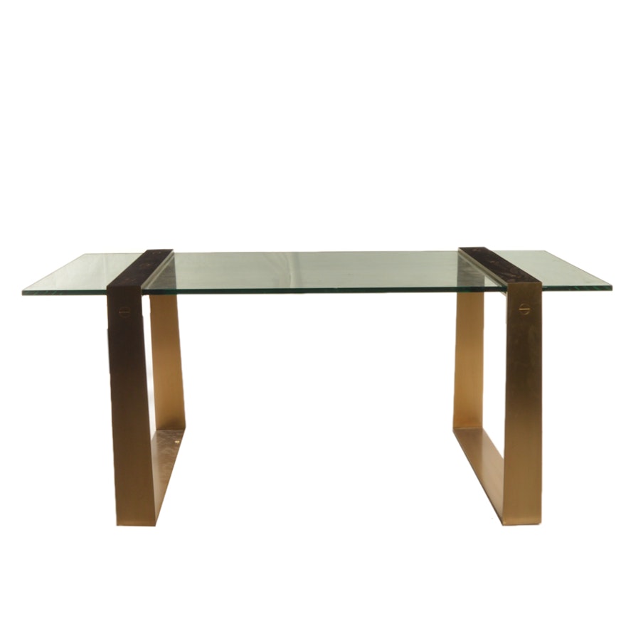 Restoration Hardware Modern Style Glass Top Table
