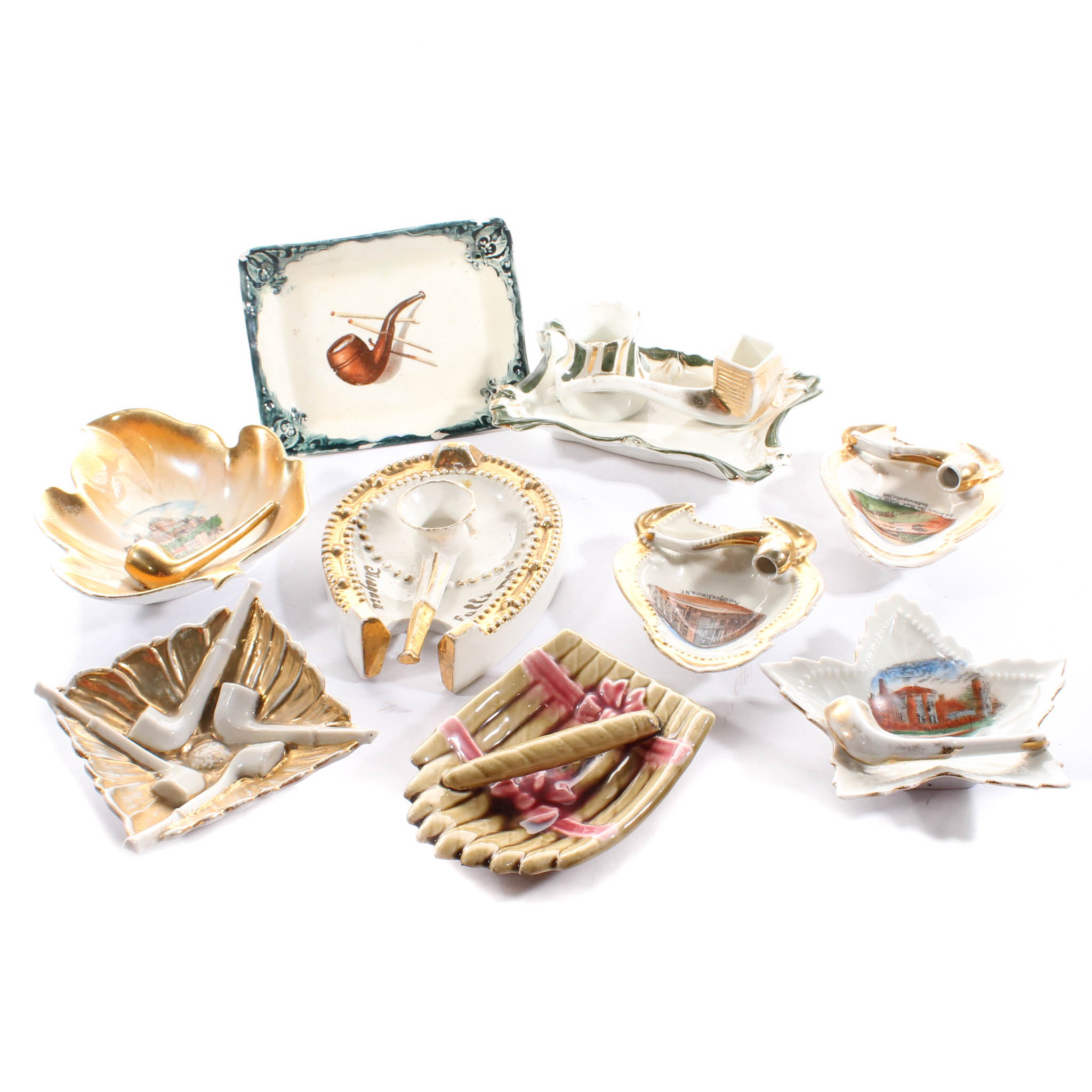 Antique Tobacciana Themed Ash Receivers