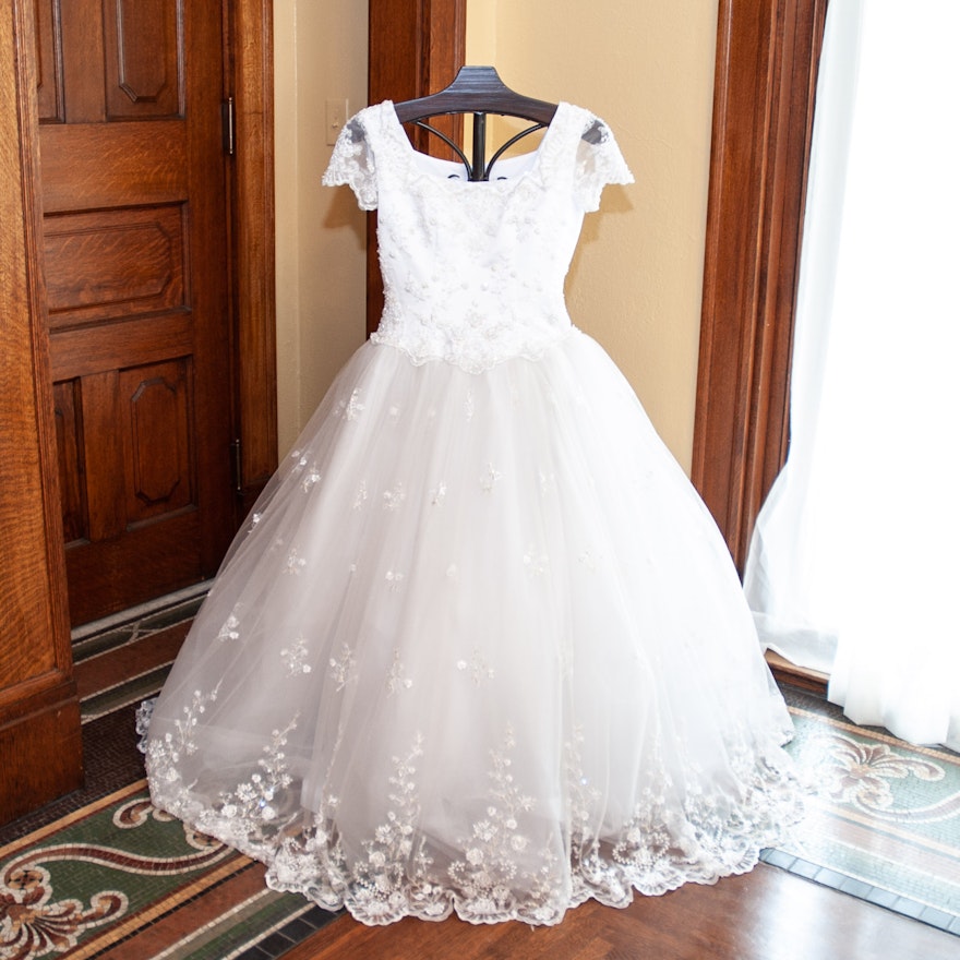 PC Mary's White Beaded Lace and Organza Wedding Gown