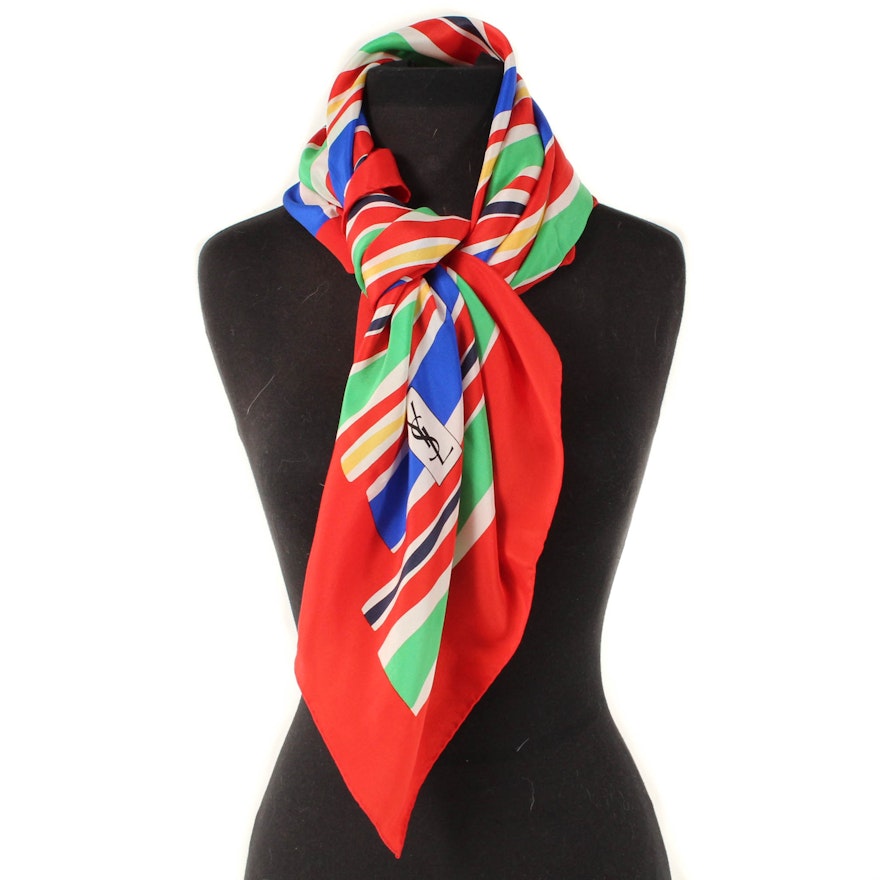 Vintage Yves Saint Laurent Multicolor Silk Scarf