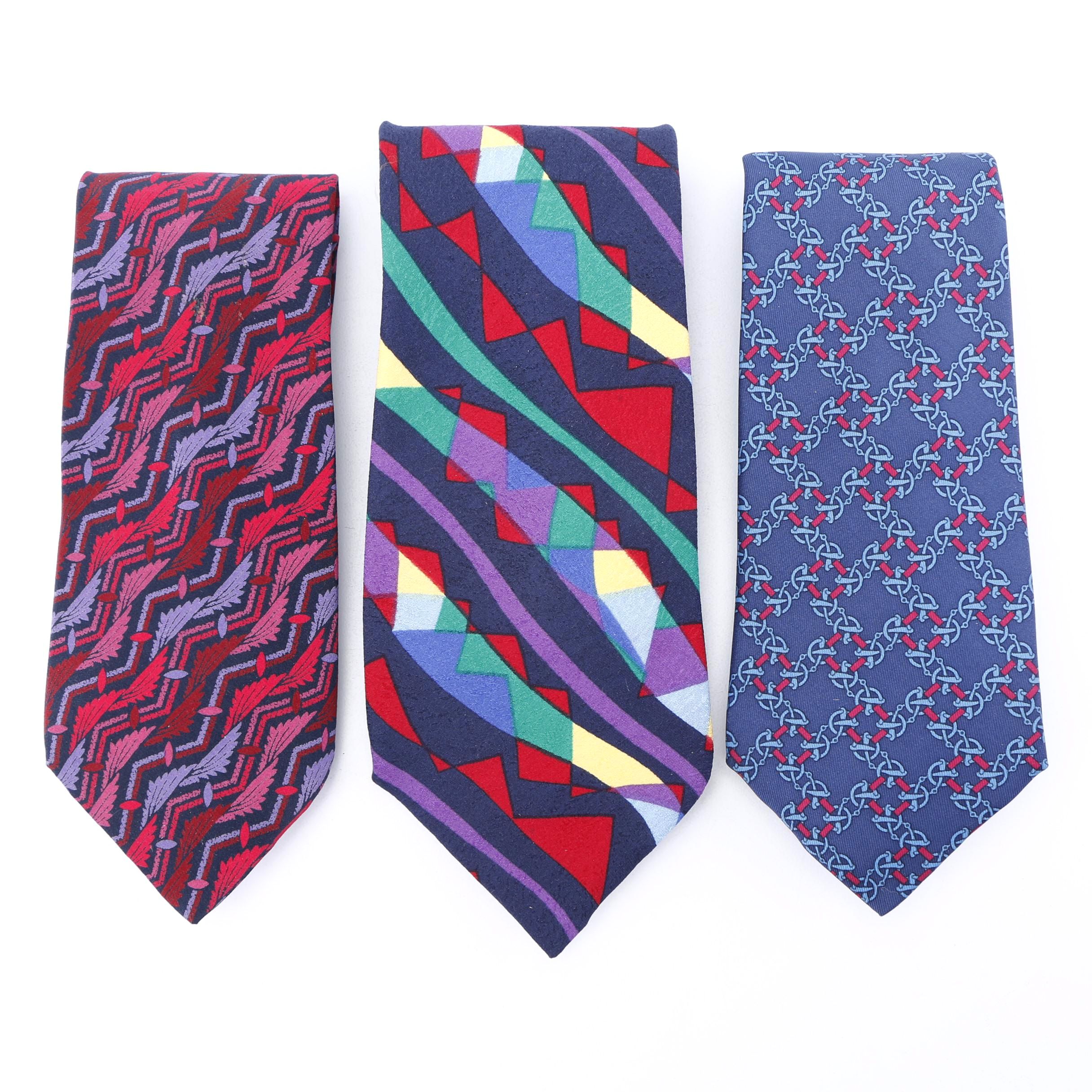 Hermès of Paris and Missoni Orange Label Designer Silk Print Neckties