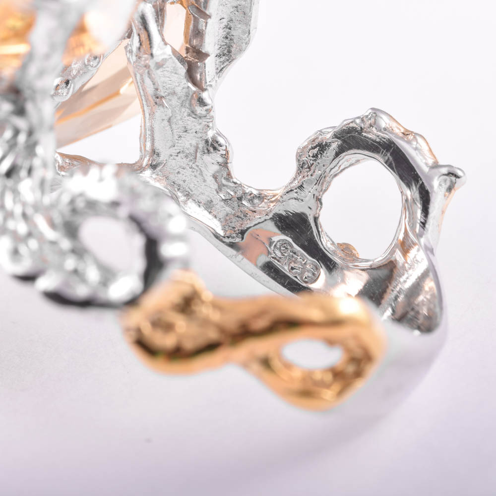 Sterling Silver 15.53 CTW Citrine, Emerald and Ruby Snake Ring