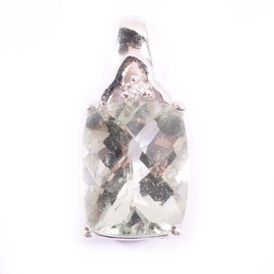 Sterling Silver 3.50 CT Green Quartz and Cubic Zirconia Pendant