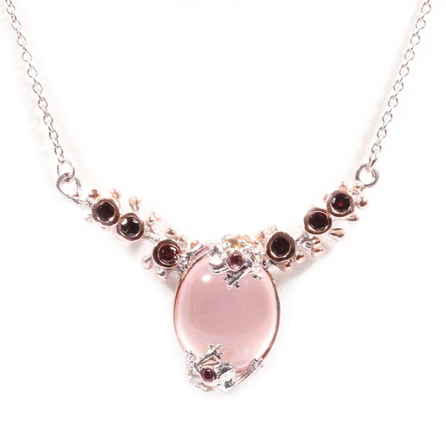 Sterling Silver 11.65 CT Rose Quartz, Garnet and Citrine Pendant Necklace