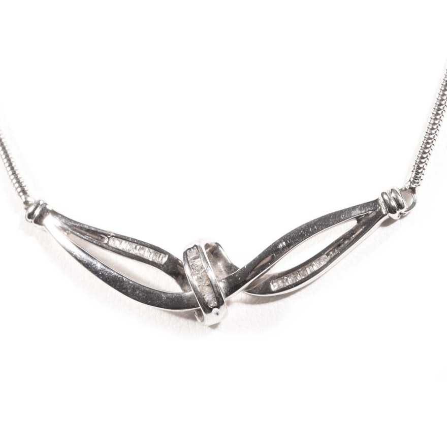 Sterling Silver Diamond Ribbon Necklace