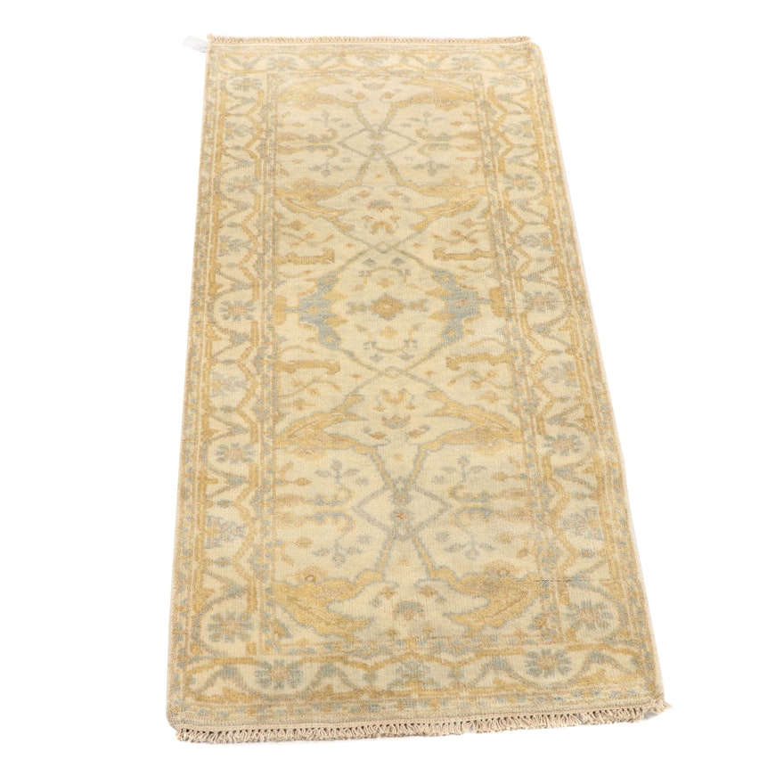 Hand-Knotted Indo-Oushak Wool Accent Rug