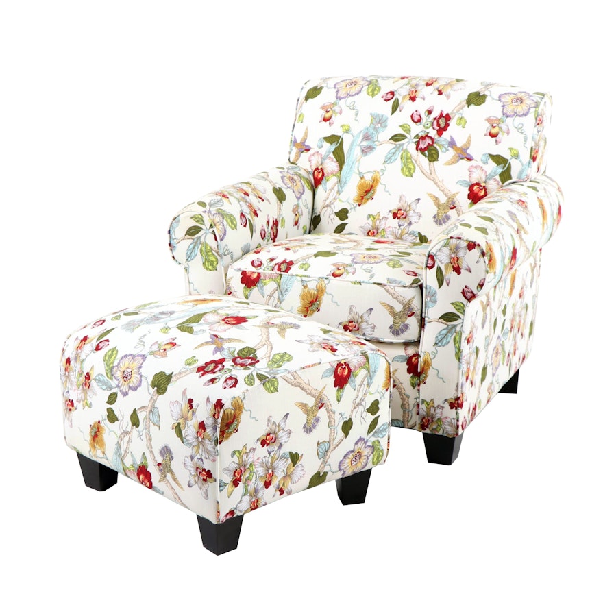 Floral Upholstered Armchair and Ottoman by Handy Living