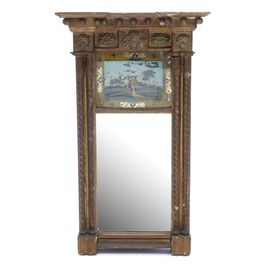 Antique Federal Pier Mirror with Églomisé Reverse Painting