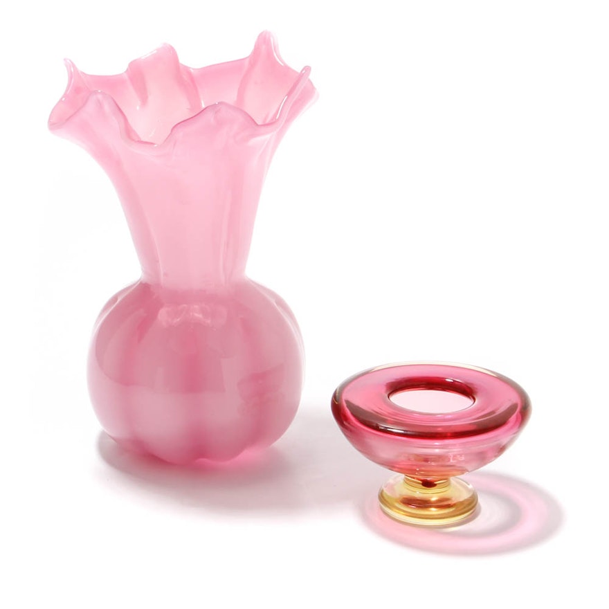 Murano Style Glass Flower Vase and Candle Holder