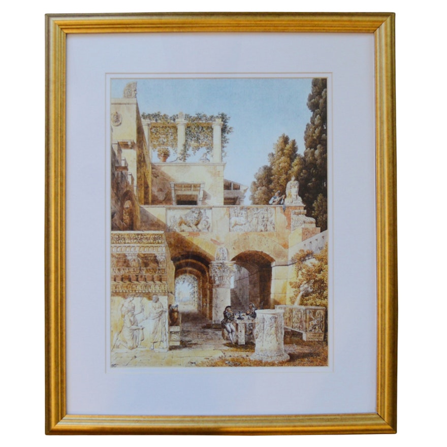 Framed Lithograph of Classical Ruins