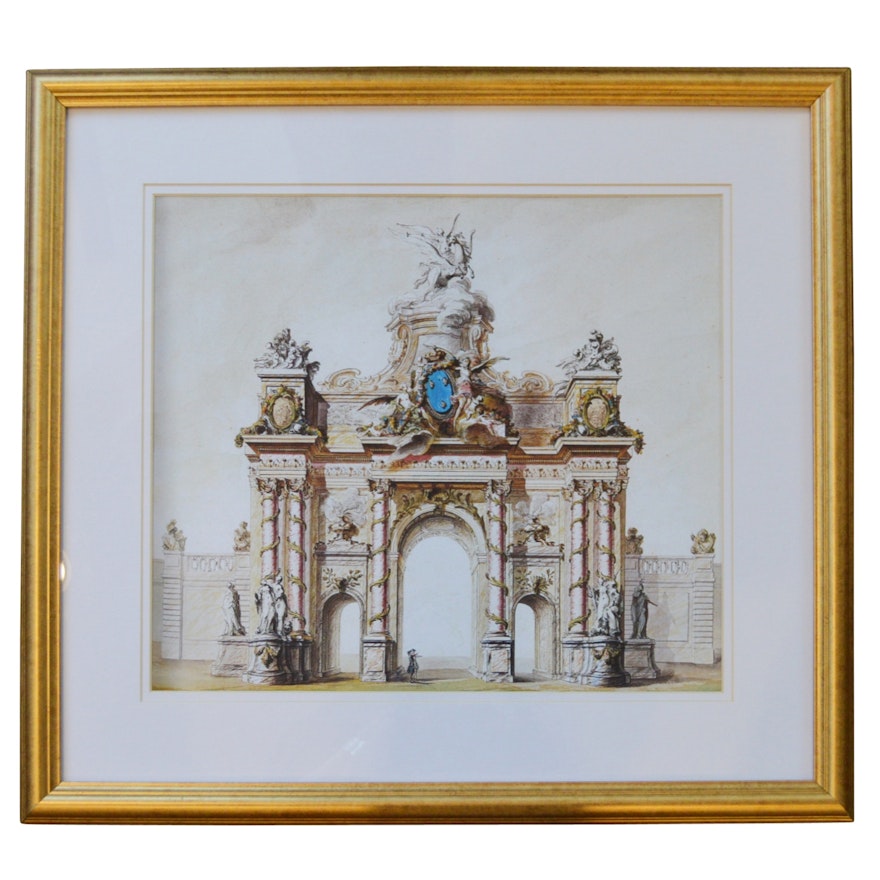Framed Lithograph of a Classical Triumphal Arch