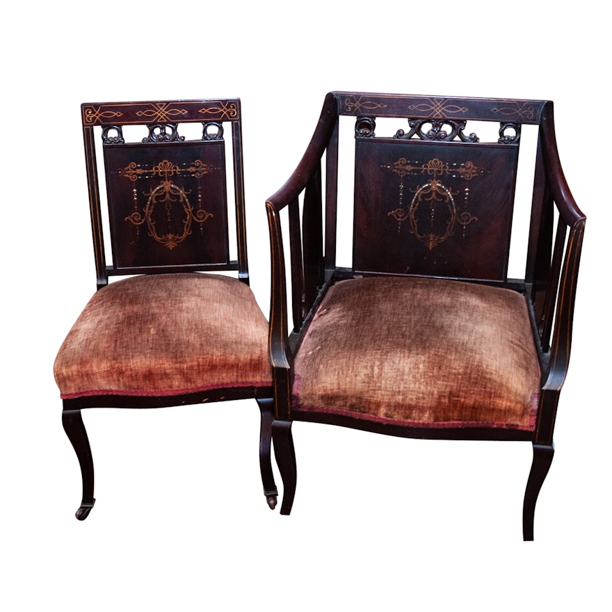 19th Century Regency Style Mahogany Chairs with Marquetry