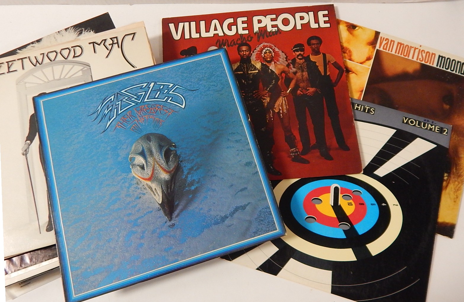 Vintage 33 RPM Record Album Collection with Classic Rock and Pop