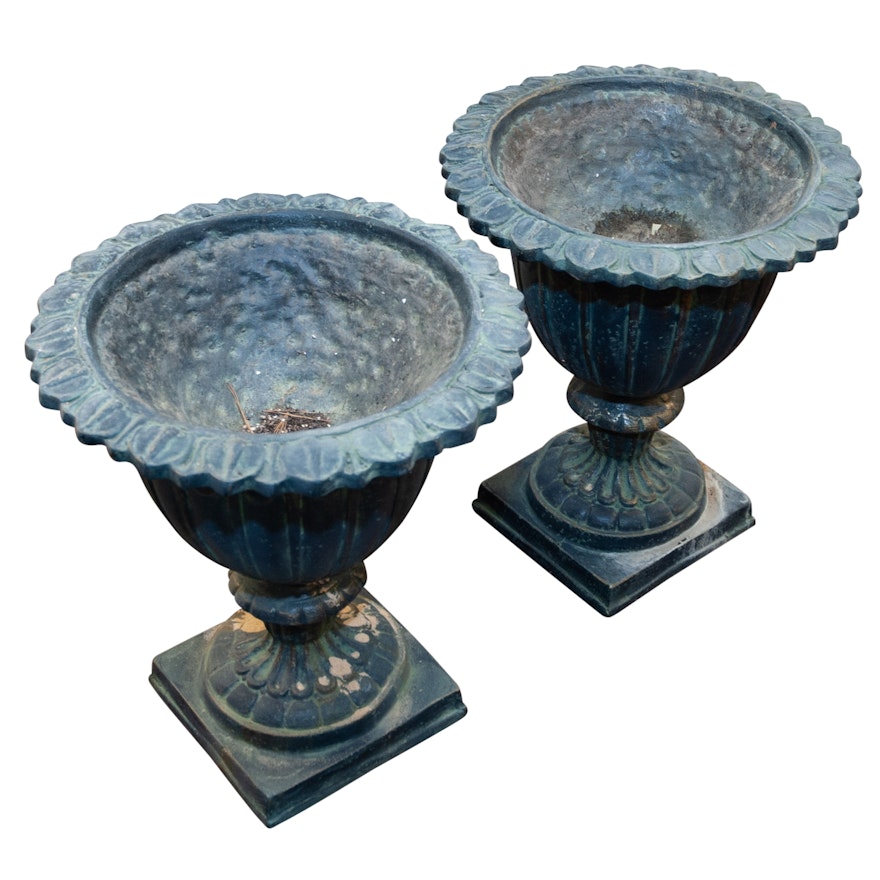 Pair of Classical Style Cast Poly Stone Garden Urns