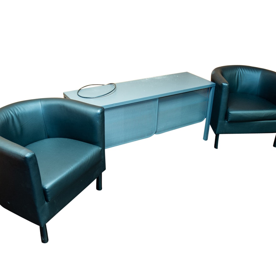 Contemporary Club Chairs and Metal Console Stand